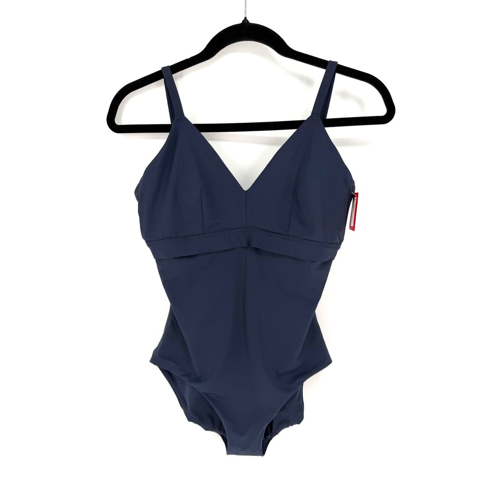 NWT SPANX Swim One Piece Womens M Sunkissed Navy Plunge Shaping Swimsuit